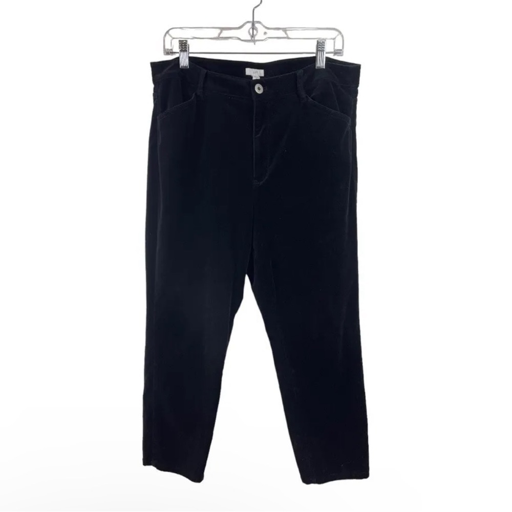 J Jill Black Velvet Straight Leg Pants Size 14‎ Zip Button Pockets.